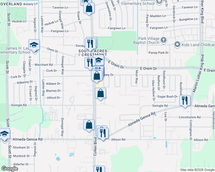 map of restaurants, bars, coffee shops, grocery stores, and more near 12810 Cape Hyannis Drive in Houston