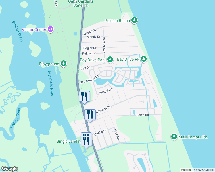 map of restaurants, bars, coffee shops, grocery stores, and more near 26 Bristol Lane in Palm Coast
