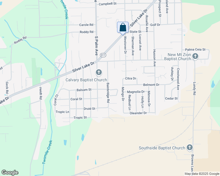 map of restaurants, bars, coffee shops, grocery stores, and more near 3123 Bainbridge Road in Palatka