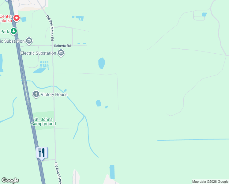 map of restaurants, bars, coffee shops, grocery stores, and more near 171 Ranch Road in East Palatka
