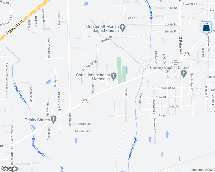 map of restaurants, bars, coffee shops, grocery stores, and more near 103 Point West Drive in Palatka