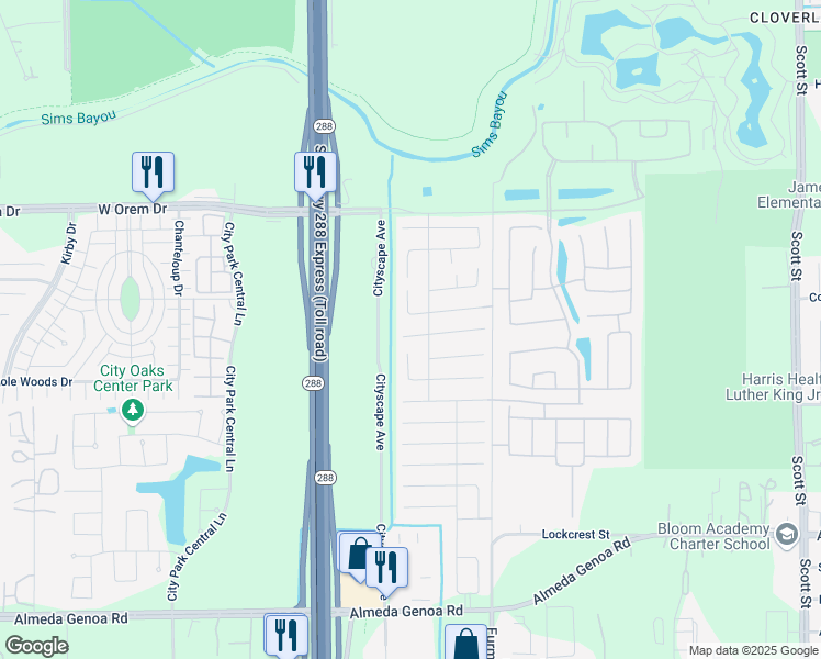 map of restaurants, bars, coffee shops, grocery stores, and more near 2515 Skyview Cove Court in Houston