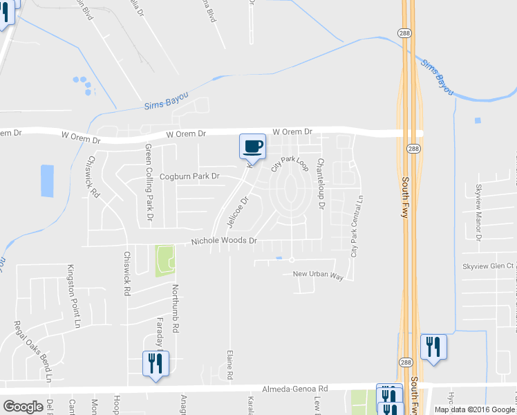 map of restaurants, bars, coffee shops, grocery stores, and more near 1528 Claremont Garden Circle in Houston