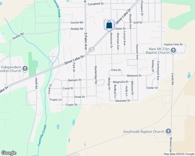 map of restaurants, bars, coffee shops, grocery stores, and more near 3123 Bainbridge Road in Palatka