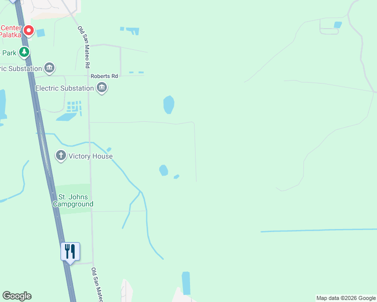 map of restaurants, bars, coffee shops, grocery stores, and more near 171 Ranch Road in East Palatka