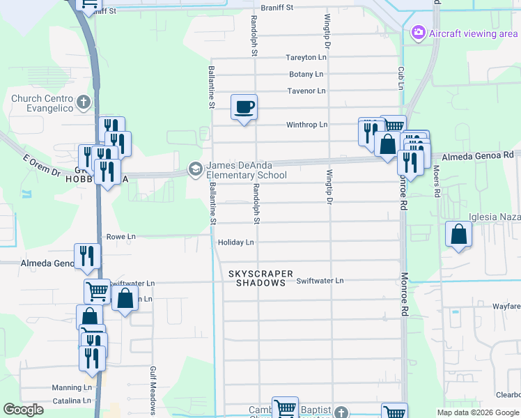 map of restaurants, bars, coffee shops, grocery stores, and more near 8102 Gulick Lane in Houston