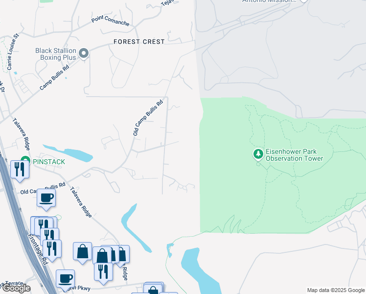 map of restaurants, bars, coffee shops, grocery stores, and more near Pvt Road in San Antonio