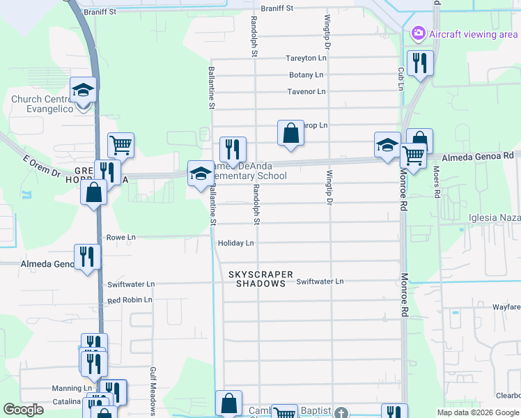 map of restaurants, bars, coffee shops, grocery stores, and more near 8102 Gulick Lane in Houston