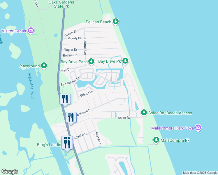 map of restaurants, bars, coffee shops, grocery stores, and more near 14 Medford Drive in Palm Coast