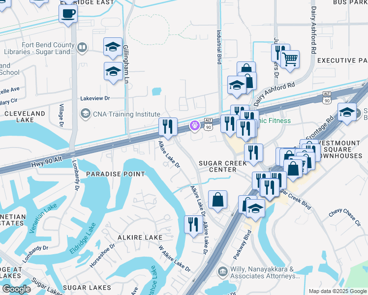 map of restaurants, bars, coffee shops, grocery stores, and more near 148-268 Commerce Green Blvd in Sugar Land