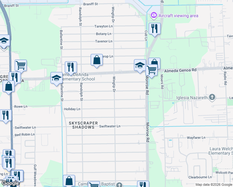 map of restaurants, bars, coffee shops, grocery stores, and more near 8014 Gulick Lane in Houston