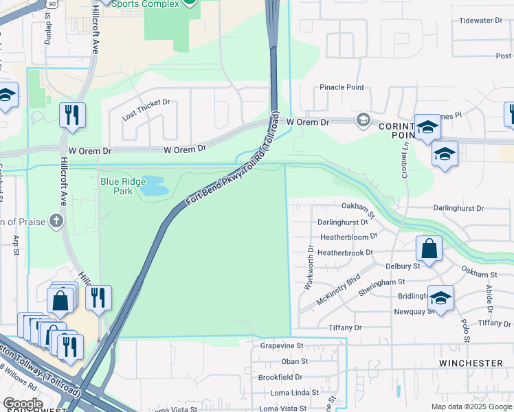 map of restaurants, bars, coffee shops, grocery stores, and more near in Houston