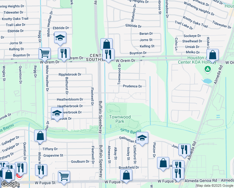 map of restaurants, bars, coffee shops, grocery stores, and more near 156 Darlinghurst Drive in Houston
