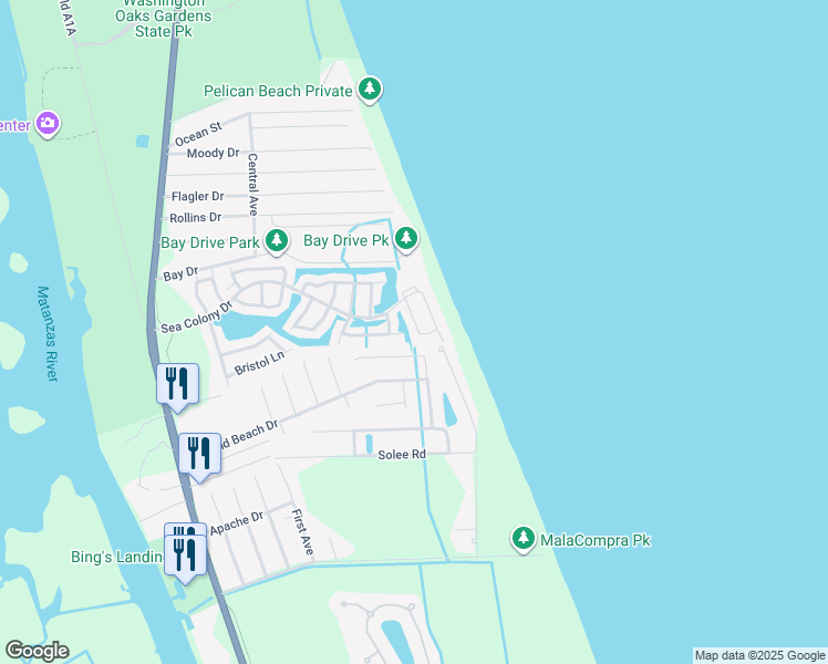 map of restaurants, bars, coffee shops, grocery stores, and more near 14 Sea Vista Drive in Palm Coast