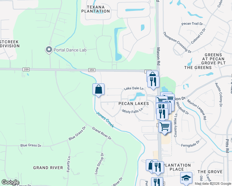 map of restaurants, bars, coffee shops, grocery stores, and more near 2615 Falling Forest Court in Richmond