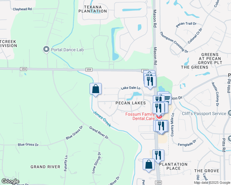 map of restaurants, bars, coffee shops, grocery stores, and more near 2615 Falling Forest Court in Richmond