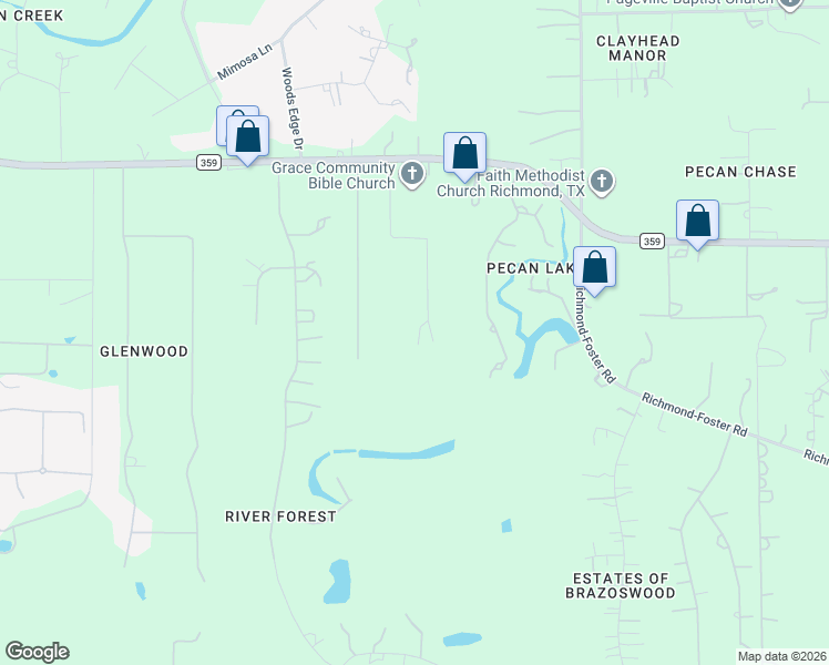 map of restaurants, bars, coffee shops, grocery stores, and more near 5035 Farm to Market 359 in Richmond