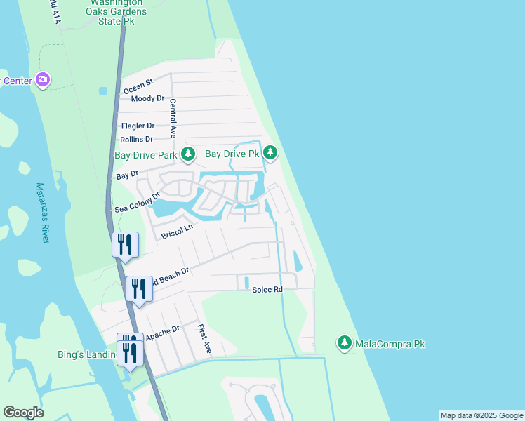 map of restaurants, bars, coffee shops, grocery stores, and more near 44 Medford Drive in Palm Coast