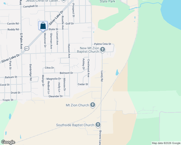 map of restaurants, bars, coffee shops, grocery stores, and more near 133 Crestwood Avenue in Palatka