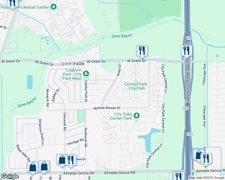 map of restaurants, bars, coffee shops, grocery stores, and more near 11829 Jelicoe Drive in Houston