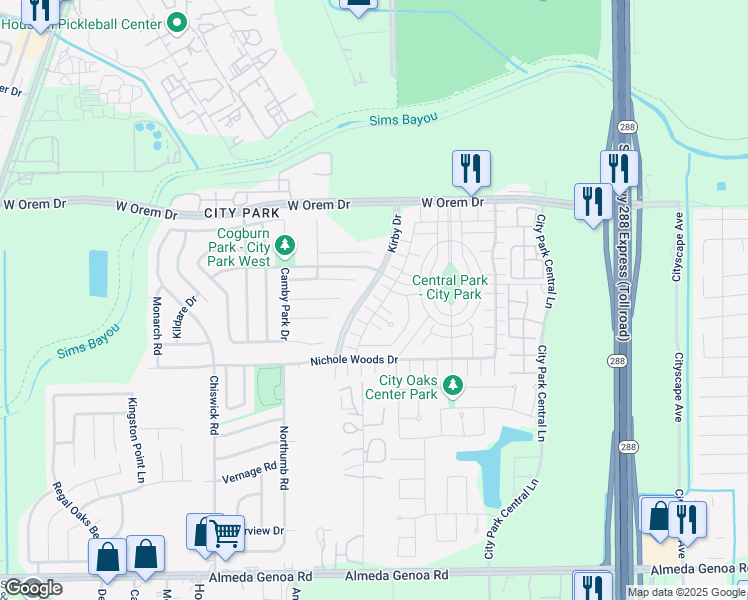 map of restaurants, bars, coffee shops, grocery stores, and more near 11829 Jelicoe Drive in Houston