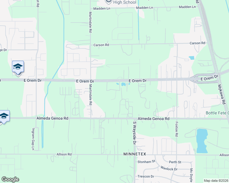 map of restaurants, bars, coffee shops, grocery stores, and more near 5733 Almeda-Genoa Road in Houston