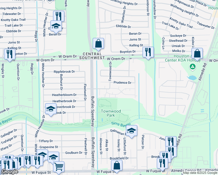 map of restaurants, bars, coffee shops, grocery stores, and more near 156 Darlinghurst Drive in Houston
