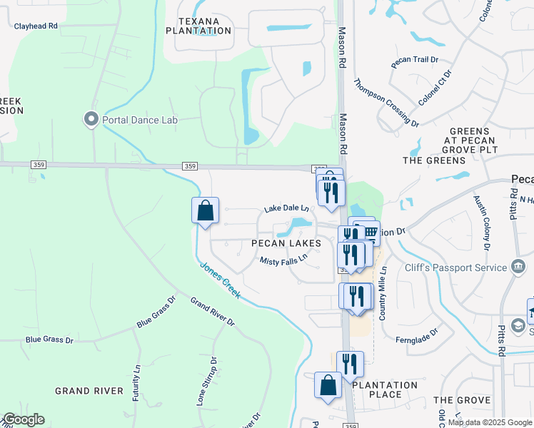 map of restaurants, bars, coffee shops, grocery stores, and more near 1923 Shining Stream Lane in Richmond
