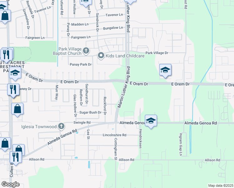 map of restaurants, bars, coffee shops, grocery stores, and more near 12770 Martin Luther King Junior Boulevard in Houston