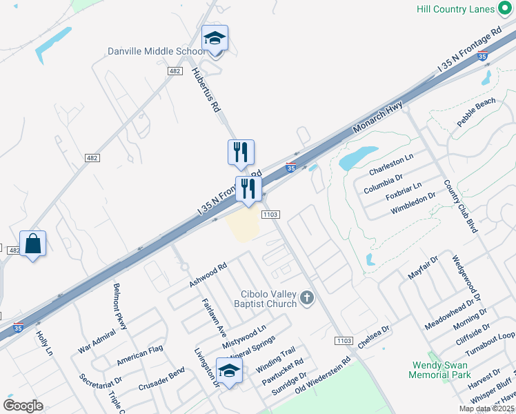 map of restaurants, bars, coffee shops, grocery stores, and more near 21900 North Interstate 35 Frontage Road in Schertz