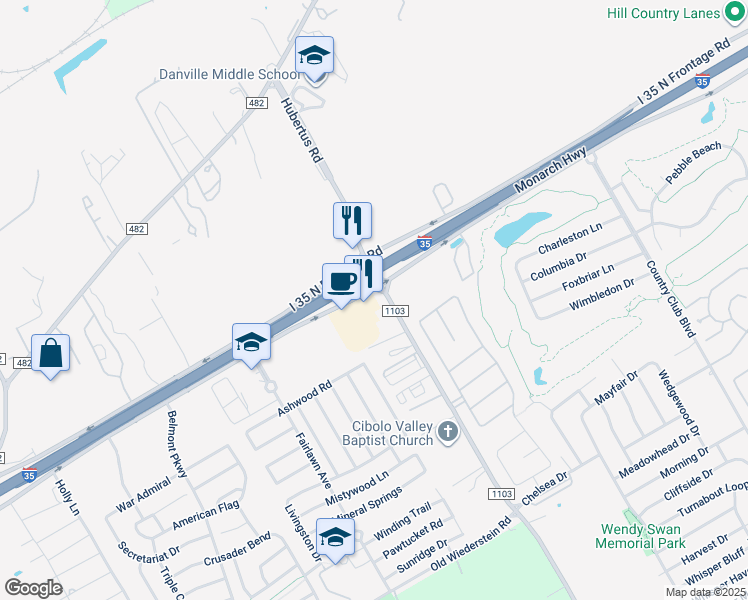 map of restaurants, bars, coffee shops, grocery stores, and more near 21900 North Interstate 35 Frontage Road in Schertz
