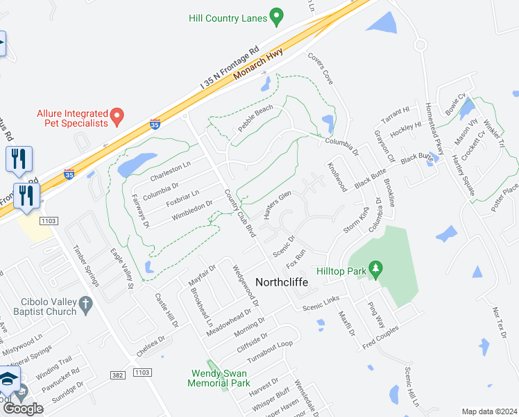 map of restaurants, bars, coffee shops, grocery stores, and more near 3624 Elm Court in Schertz