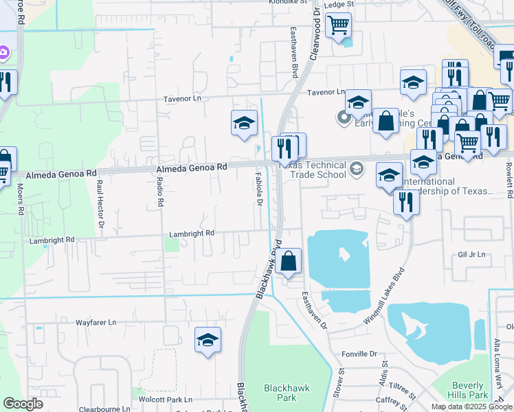 map of restaurants, bars, coffee shops, grocery stores, and more near 9815 West Jennifer Way in Houston