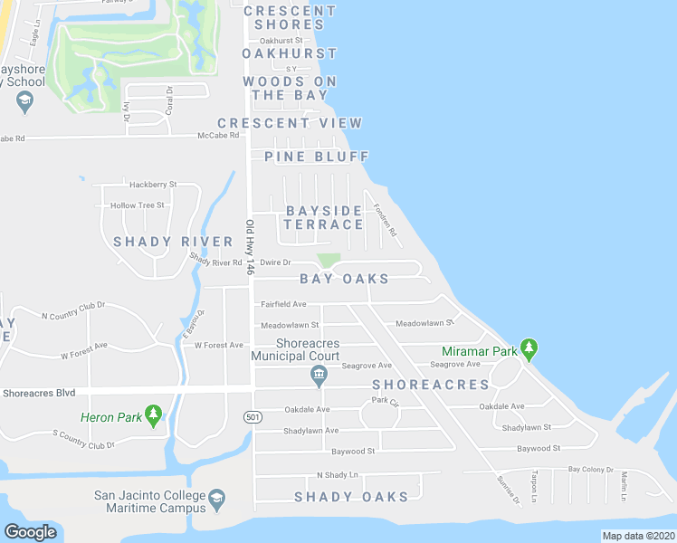 map of restaurants, bars, coffee shops, grocery stores, and more near 242 Bay Oaks Drive in La Porte