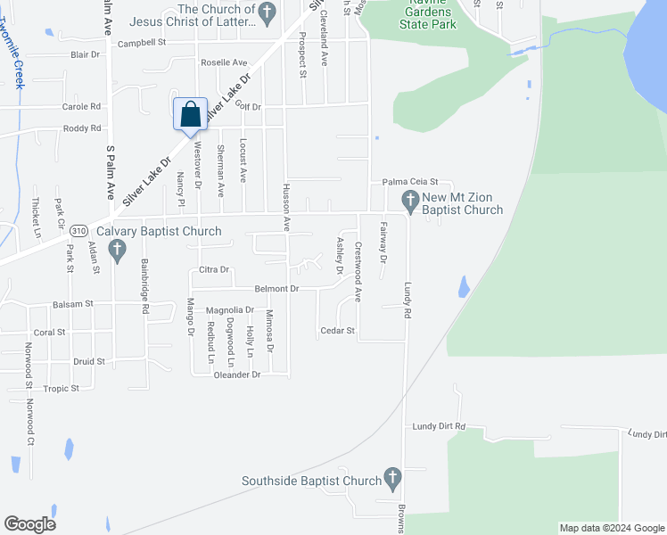 map of restaurants, bars, coffee shops, grocery stores, and more near 122 Ashley Drive in Palatka