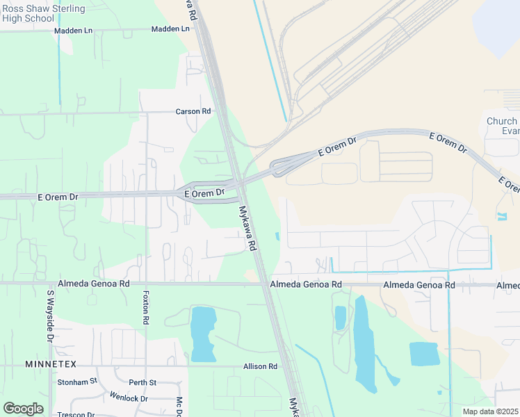 map of restaurants, bars, coffee shops, grocery stores, and more near 10559 Mykawa Road in Houston