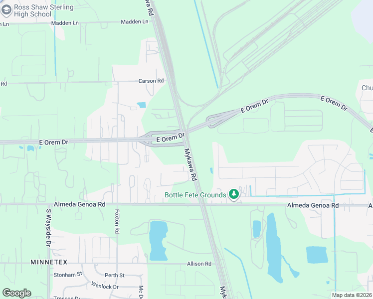 map of restaurants, bars, coffee shops, grocery stores, and more near 10535 Mykawa Road in Houston