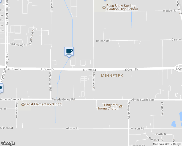 map of restaurants, bars, coffee shops, grocery stores, and more near 12602 Martindale Road in Houston