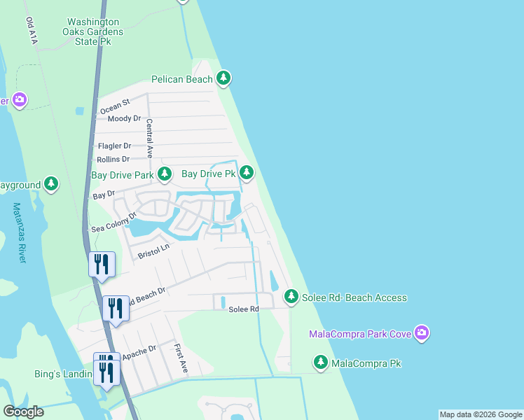 map of restaurants, bars, coffee shops, grocery stores, and more near 51 Sea Vista Drive in Palm Coast