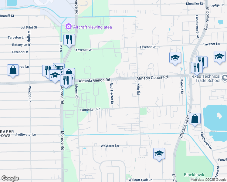 map of restaurants, bars, coffee shops, grocery stores, and more near 9731 Raul Hector Drive in Houston