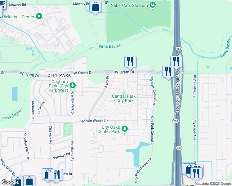 map of restaurants, bars, coffee shops, grocery stores, and more near 11820 Princess Garden Lane in Houston