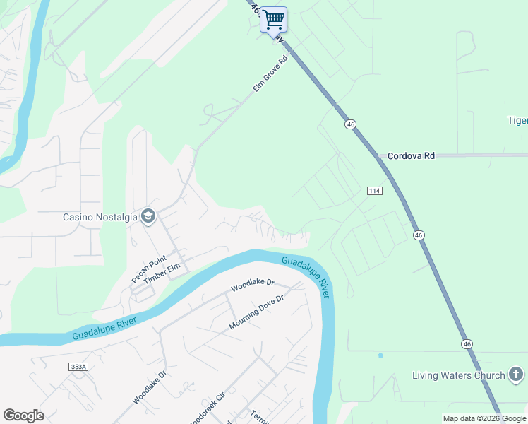 map of restaurants, bars, coffee shops, grocery stores, and more near 436 River Springs Drive in Seguin