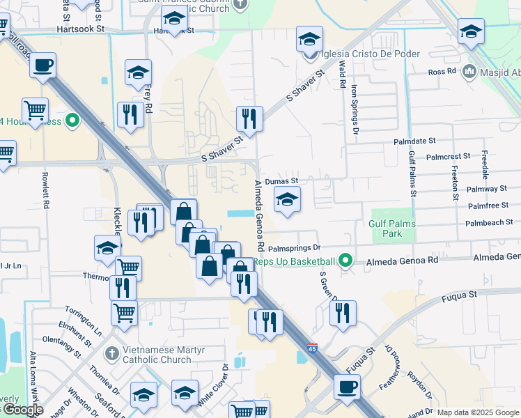 map of restaurants, bars, coffee shops, grocery stores, and more near in Houston
