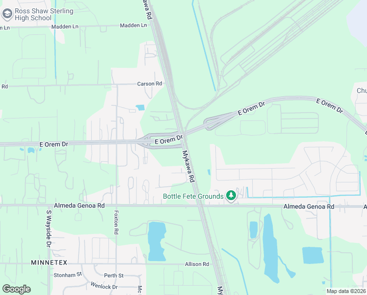 map of restaurants, bars, coffee shops, grocery stores, and more near 10535-10557 Mykawa Road in Houston