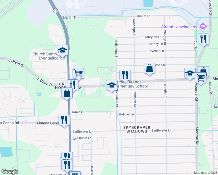 map of restaurants, bars, coffee shops, grocery stores, and more near 7980 Almeda-Genoa Road in Houston