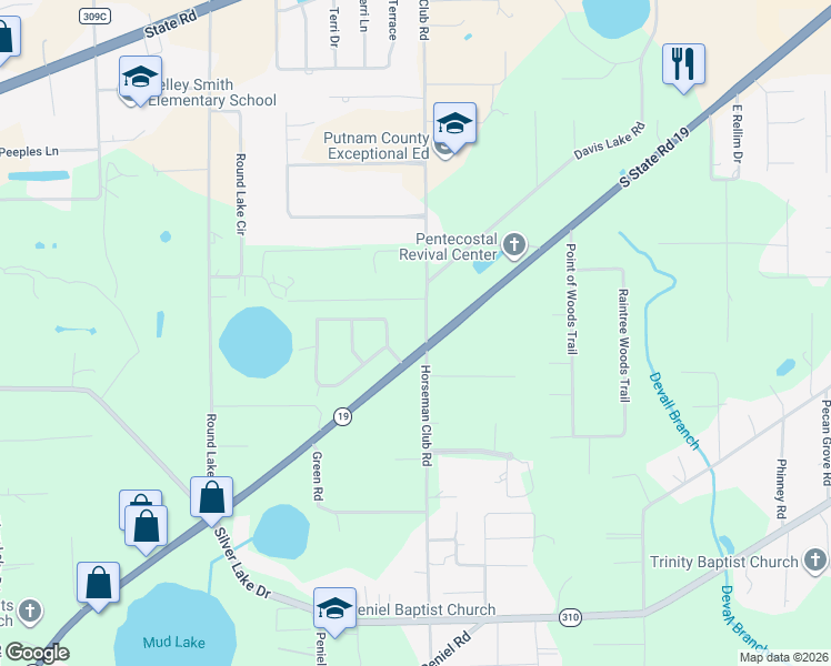 map of restaurants, bars, coffee shops, grocery stores, and more near 1134 Florida 19 in Palatka