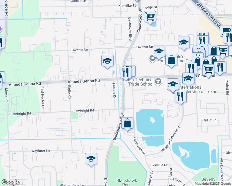 map of restaurants, bars, coffee shops, grocery stores, and more near 9815 West Jennifer Way in Houston