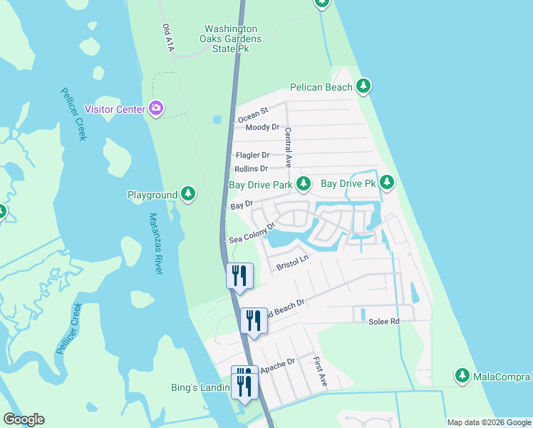 map of restaurants, bars, coffee shops, grocery stores, and more near 41 Andover Drive in Palm Coast