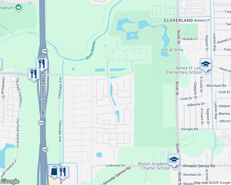map of restaurants, bars, coffee shops, grocery stores, and more near 12800-12840 Furman Road in Houston