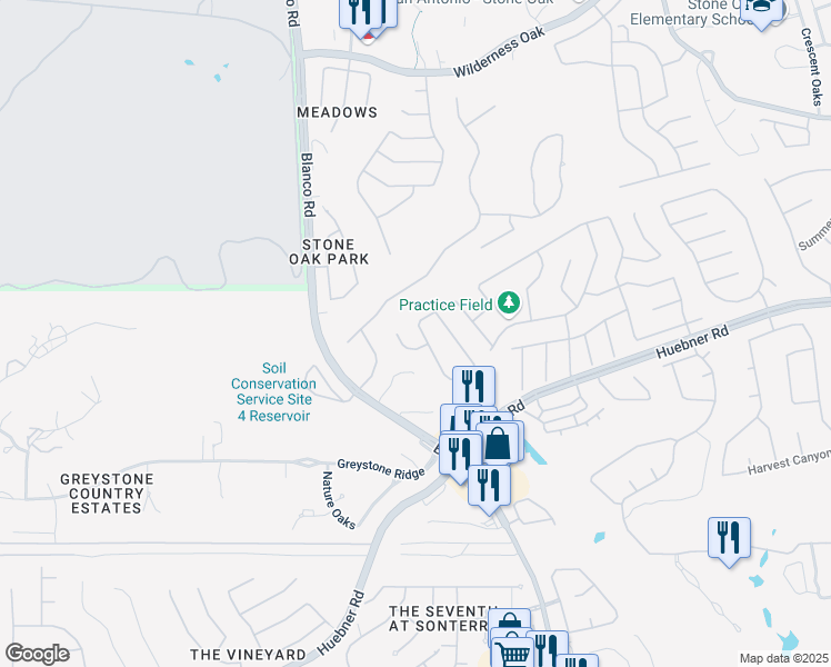 map of restaurants, bars, coffee shops, grocery stores, and more near 1410 Stetson Green in San Antonio
